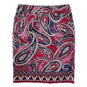 Charter Club Skirt Size 10 Red Paisley Stretch Cotton Career Classic Twee Preppy - Picture 1 of 13
