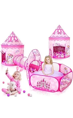 Pink Princess Play Tent With Tunnel And Ball Pit - Image 1 of 3