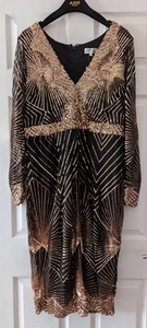 Goddiva Gold Sequined Starburst Scalloped Occasion Dress UK20 Evening BX1 - Picture 1 of 4