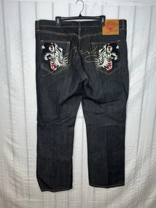 Ed Hardy Christian Audiger Jeans Tiger Snake Embroidered Size 44x33 Y2K Denim 95 - Picture 1 of 10
