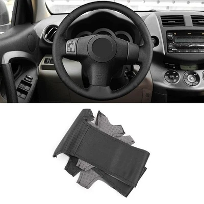 All Black Leather Interior Steering Wheel Panel Cover For Toyota RAV4 2006-2012 - image 1 of 4