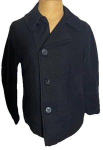Pea Coat Men's US Navy Heavy Wool Naval Anchor Buttons Black Size L Preowned - Picture 1 of 9