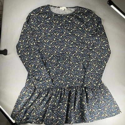 Women’s Floral Long Sleeve Drop Waist Dress Blue Cottagecore Boho Fall Outfit - Image 1 of 4