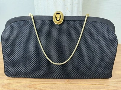 Bolso sin asas de noche después de los cinco negro vintage estilo camafeo broche ¡Elegante! Foto 1 de 4