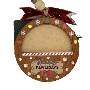 Christmas Photo Frame Dog Cat Ornament Holiday Tree Happy Pawlidays Snowflakes - Picture 1 of 9