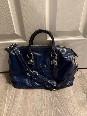 Coach Ashley F15454 Blue Patent Leather Large Satchel Shoulder Bag Purse - Image 1 of 4