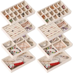 Schmuck Organizer Tablett Stapelbar Samt Tabletts 8er Set Schubladeneinsätze Ohrring - Bild 1 von 2