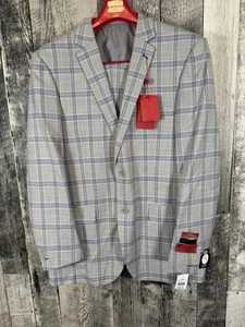 Bocaccio Uomo Gray Polyester Blend Blue Stripes Size 42R 3 Piece Suit 36R Pants - Picture 1 of 12