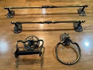 70’s AMEROCK Ornate Antique Brass Bathroom Towel Bar Toilet Paper Holder - Picture 1 of 18