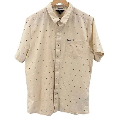Volcom Button Up Shirt Cream Mens Sz XL Modern Fit Short Sleeve Collared Casual - Image 1 of 4