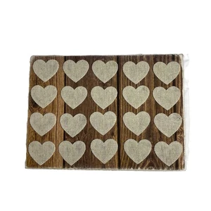 20 Burlap Hearts On Wood Background MDF Decor Approximately 7”x5” Love Wedding - Picture 1 of 11
