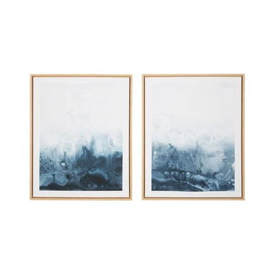 Holport Contemporary Abstract Framed Wall Art Set, 2 Count, Blue & White - Image 1 of 4