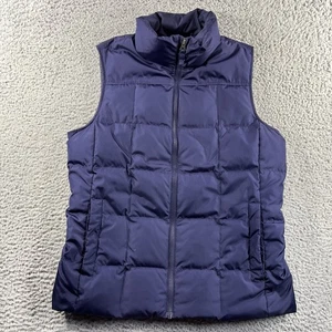 LANDS END DOWN PUFFER VEST WOMES MEDIUM BLUE FULL ZIP MOCK NECK OUTDOORS HIKING  - Picture 1 of 9