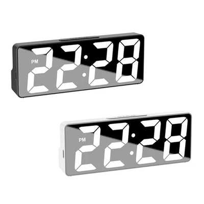 Stylish LED Electronic Clock Mirror Design USB Battery Powered Light Sensors - Image 1 of 4
