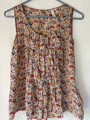 Anthropologie Sine Top Sz 4 Ruffled Multicolor 100% Silk Tank Women's - Image 1 of 4