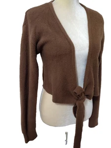 Zara brauner offener Pullover Cardigan Medium Tie Waist minimalistischer Crop Sweater  - Bild 1 von 10