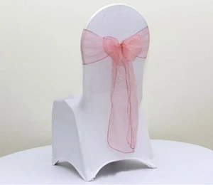 100 Pink Organza Chair Sashes Bows Ties Ribbon Wedding Banquet Party Decoration - Picture 1 of 4