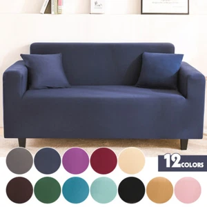 Stretch Sofa Cover Solid Color Elastic Sofa Slipcover 1/2/3/4 Seats Armchair New - Picture 1 of 24