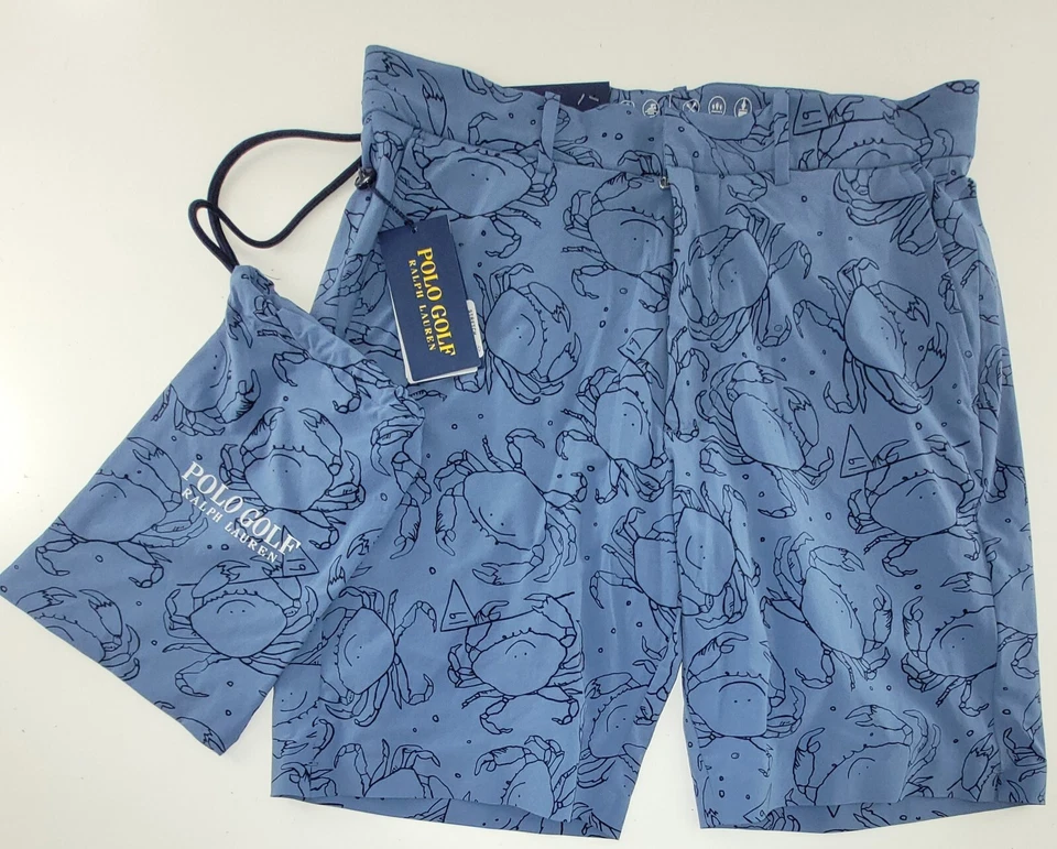 Polo Golf Ralph Lauren Happy Crab Print Hybrid Classic Fit Shorts Size 30 Blue