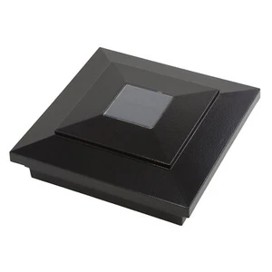 5" Sq. Cape May Downward Solar LED Lighted Vinyl Post Cap - Hammertone Black - Picture 1 of 3
