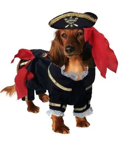 Buccaneer Deluxe Disfraz de Pirata para Perros Negro Pana Traje Calavera Huesos - Picture 1 of 2