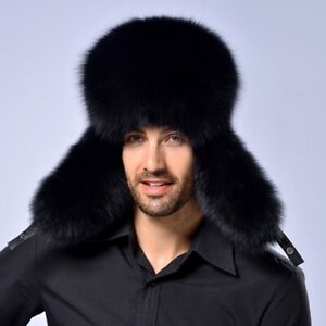 Men Real Fox Raccoon Fur Trapper Hat Real Sheepskin Earflaps Cap Winter Headwear