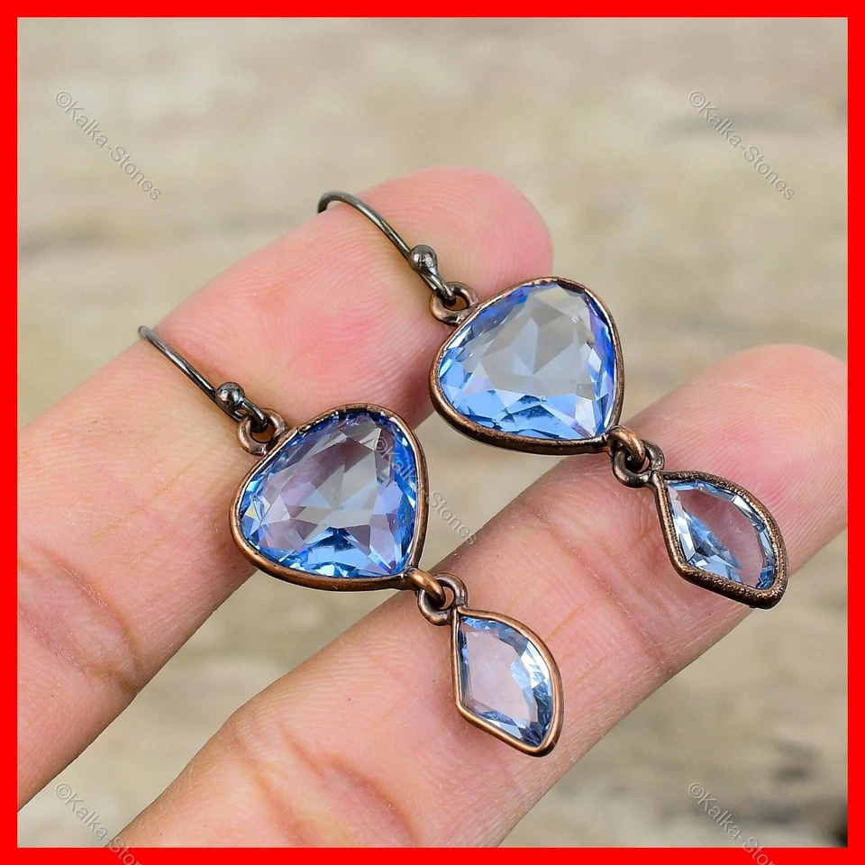 Copper Natural Tanzanite Quartz New Electroformed Dangle Drop Earrings Jewelry - Image 1 of 4