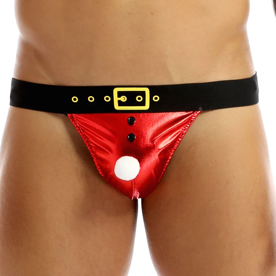 Para hombres Navidad Cosplay Calzoncillo Brillante Metálico Papá Noel Tanga Prendas para dormir Foto 1 de 1