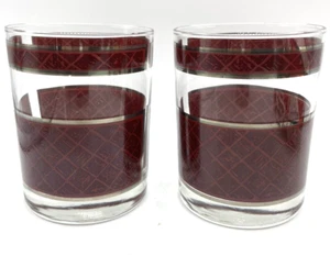 2 Georges Briard DOF Glasses Maroon Diamond Texture Platinum Band Vintage Bar - Picture 1 of 11