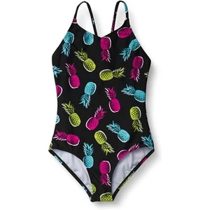 Kanu Surf Girls' Daisy Beach Sport 1-Piece Swimsuit, Aloha Black, 10 - Picture 1 of 1