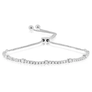 18K WEISSGOLD PAVE RUND DIAMANT BAR TENNIS ZUGKNOTEN SCHNUR ARMBAND - Bild 1 von 1