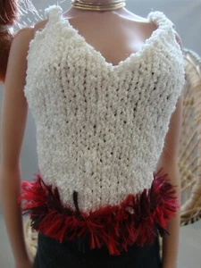 Hand Knit Doll Clothes Cream Cami Top w/ Red Black trim fits 16" as Tonner Tyler - Picture 1 of 2