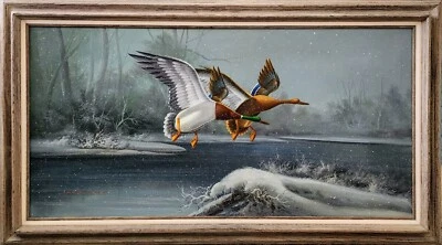 MP ELLIOTT Signed Original Framed Oil Painting on Canvas Ducks Large 31"x54-1/2" - Image 1 of 4
