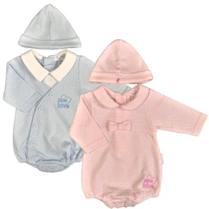 Baby Romper Hat Set Prem Premature Preemie Early Baby Girl Boy Pink Blue - Picture 1 of 10