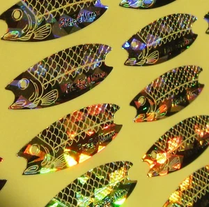 Holographic Fire Eye Minnow Replacement Decals Size 3.5-4.5 Lot of 120 Gold - Picture 1 of 8