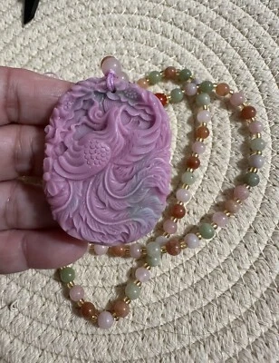 Collar Ajustable Fénix Grabado Cristal Ágata Yanyuan Rosa Foto 1 de 3