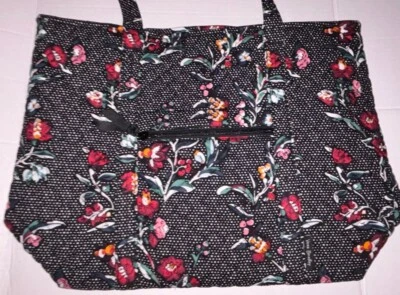 Vera Bradley Cotton Large Vera Tote Bag Purse Perennials Noir Dot Flowers - Image 1 of 4