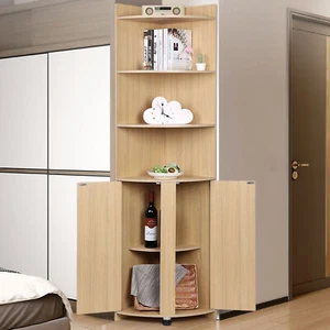 Eckregal mit Schrank, 180 cm, Mehrzweck-Eckschrank mit Türen und Regalen, Natur - Bild 1 von 15
