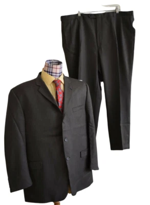 Burberry London Men's Olive Gray Wool Striped Side Vent Notch Lapel Suit 48R  - Image 1 of 4