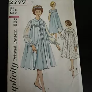 Vintage 1950s Simplicity 2777 Peignor Nightgown + Robe Sewing Pattern 14 UNCUT - Picture 1 of 10
