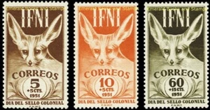EBS Ifni Español 1951 - Día de la Estampilla - Fennec Fox - Edifil 76-78 - Estampillada sin montar o nunca montada** - Imagen 1 de 4