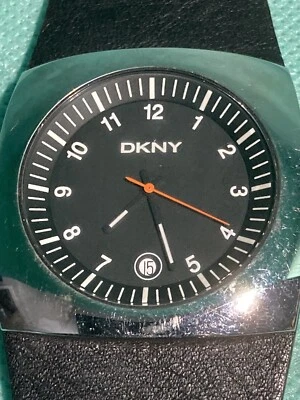 DKNY NY1155 Men's Women Square Steel Watch Black Leather Round Black Dial - Image 1 of 4