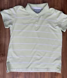 ORVIS Polo Shirt Womens M Green With White Strips Half Button Up Collared - Picture 1 of 4