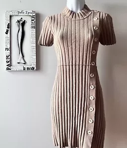 Free People Tan Womens Lottie Rib Knit Short Sleeve Sweater Dress Size XS FP - Picture 1 of 18
