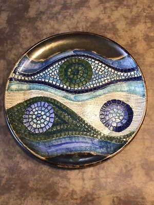 16” X 14.5” Round Wall Mosaic All Seeing Eye Shades of Ocean Blue, Aqua and Teal - Image 1 of 2