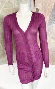 Peppe Peluso Ribbed Fuchsia Pink Metallic Cardigan Sweater Pocketed Size Medium - Picture 1 of 9