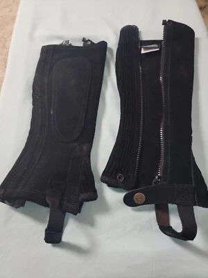 Perri's Riding Apparel Zipper Half Chap Black Cow Split Suede Sz cm tall kids - Image 1 of 4