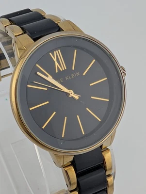 Anne Klein Watch Women 37mm Case Black & Gold 7" Band AK/1412- New Battery - Image 1 of 4