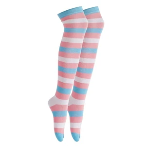 Striped Patterned Socks (Thigh High) Pink and Baby Blue - Bild 1 von 4