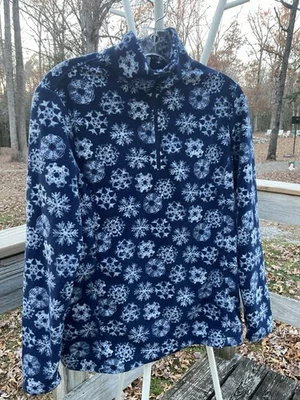 Pullover Lands' End para mujer azul marino polar cuarto cremallera copo de nieve Navidad pequeño Foto 1 de 4